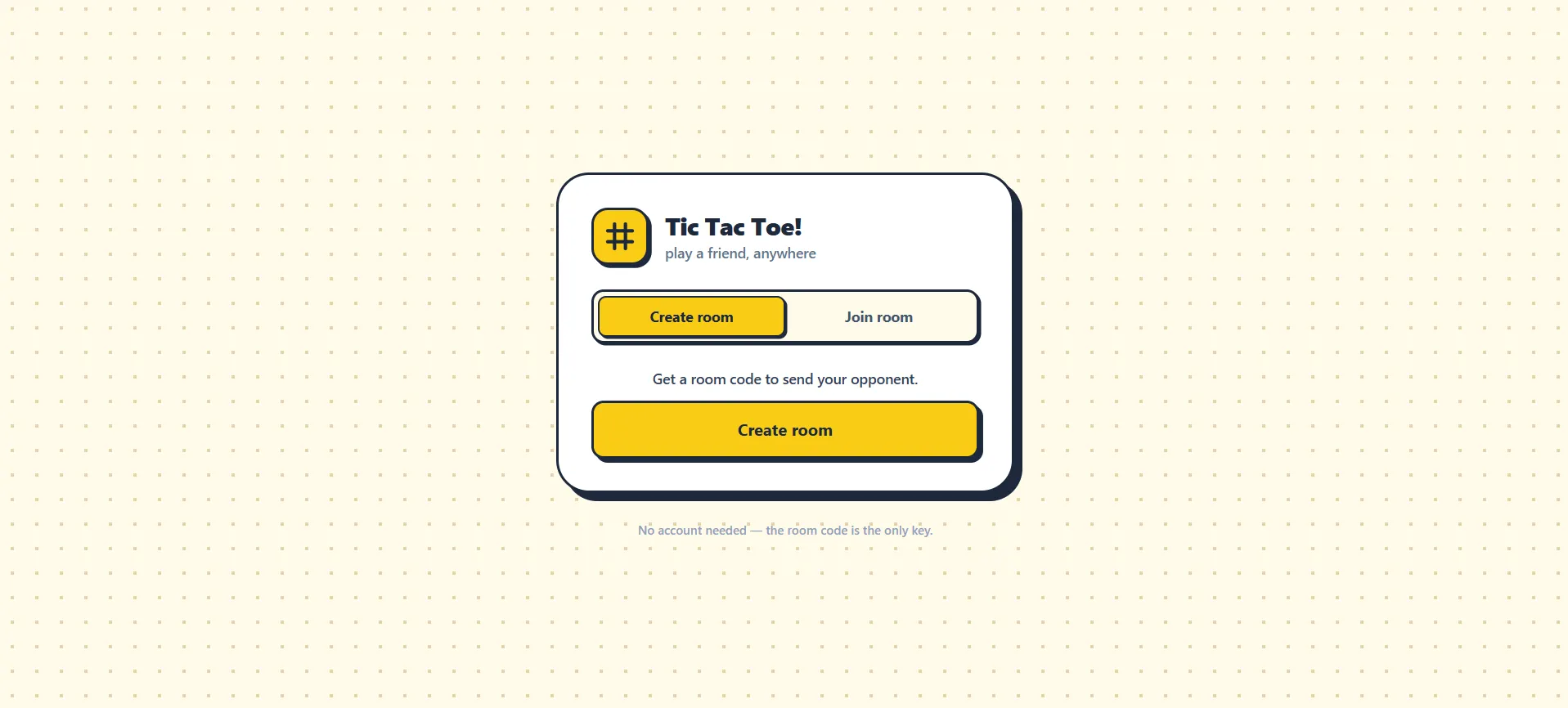 screenshot of a browser-based online pvp tic-tac-toe game