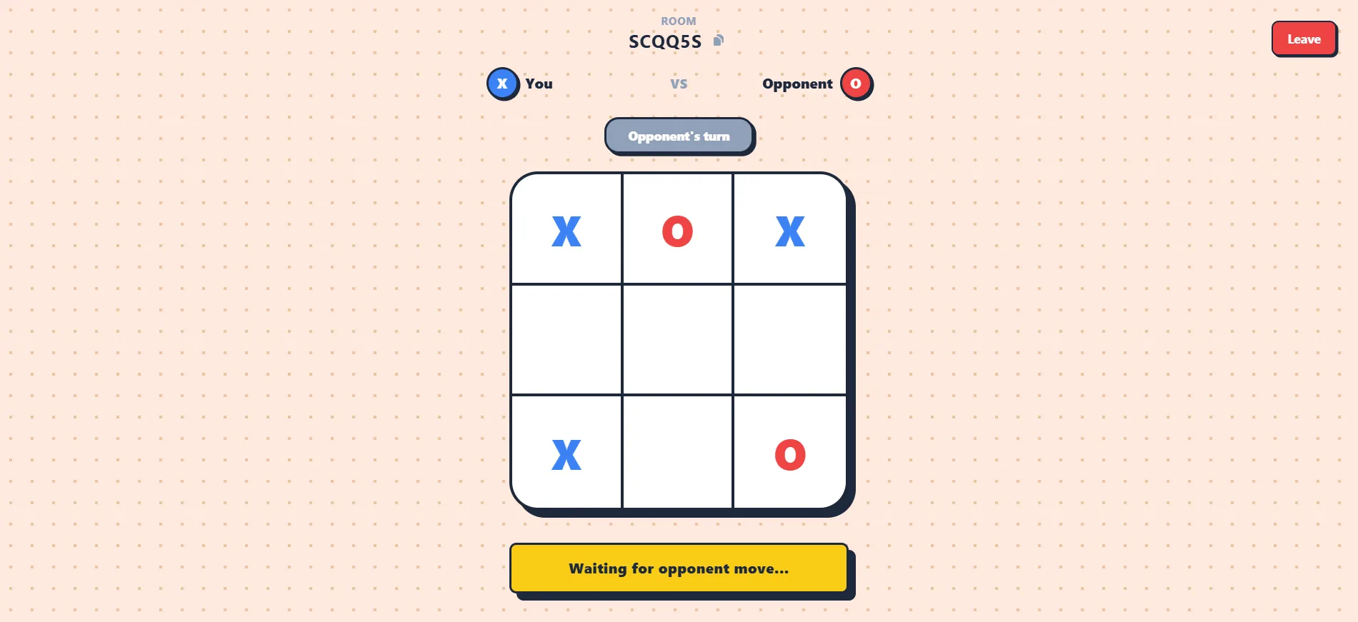 gameplay screenshot of the tic-tac-toe game