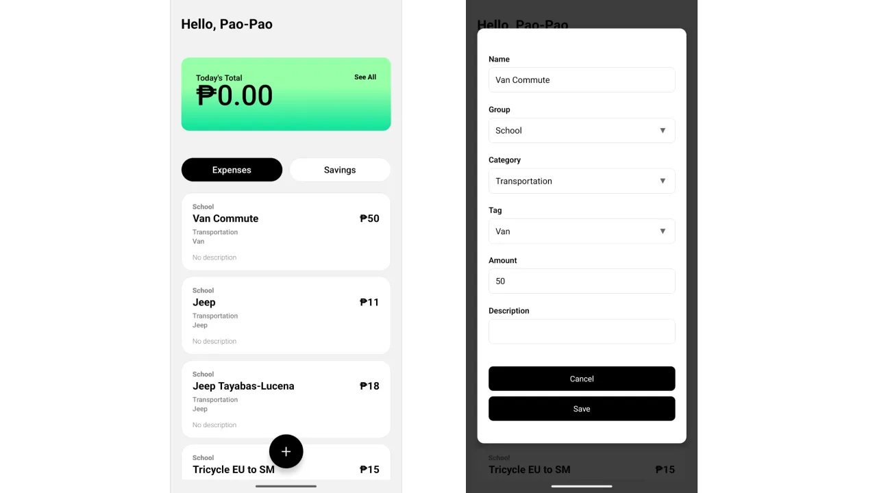 an expense tracker mobile application screenshot